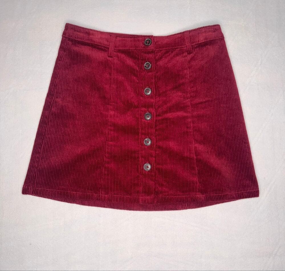 Deep Red Forever 21 Corduroy Button Skirt